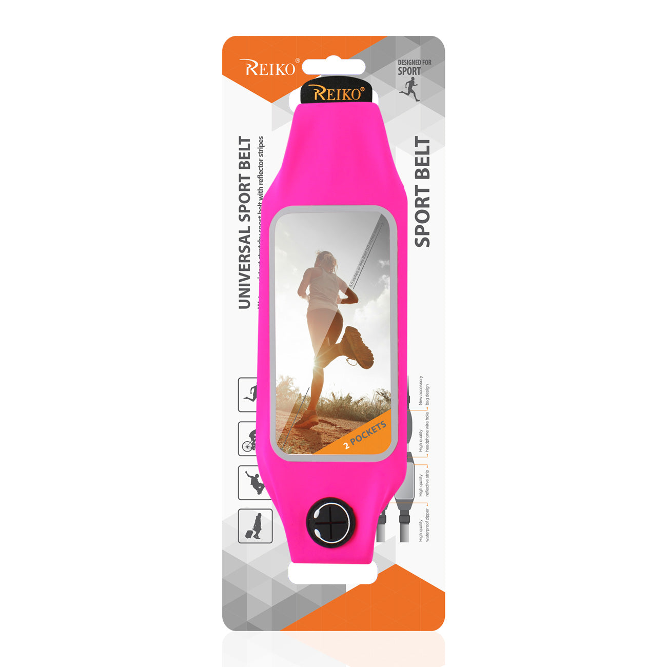 Reiko Running Sport Belt For Iphone 7/ 6/ 6S Or 5 Inches Device With Two Pockets In Pink (5X5 Inches)