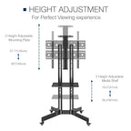 Mobile TV Stand on Wheels, 32-65 Inch TV Cart up to 132lbs with Adjustable Laptop Shelf and Top Tray for Flat Panel Curved Screen Rolling Floor TV Stand Max VESA 600*400mm