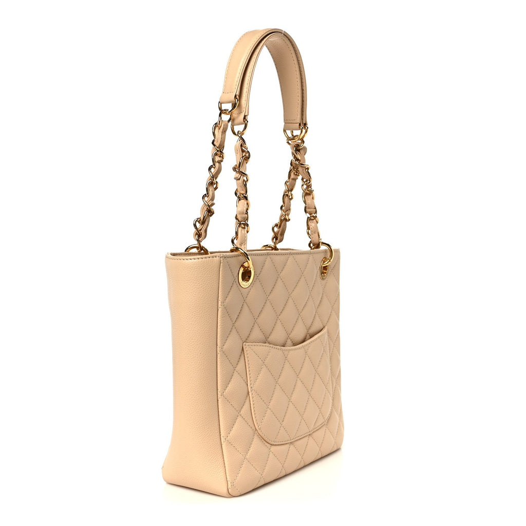 Caviar Quilted Petit Shopping Tote PST Beige Clair