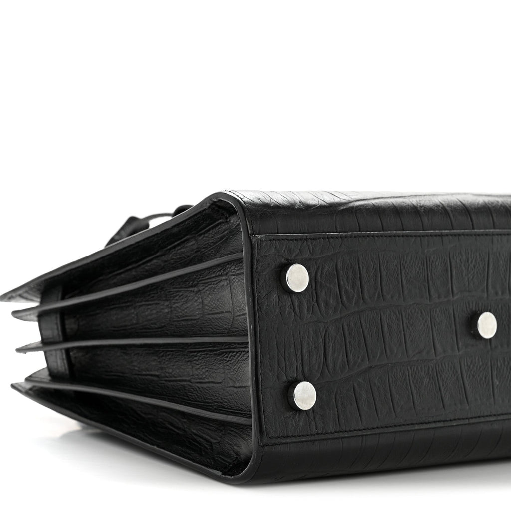 Calfskin Crocodile Embossed Baby Sac De Jour Black