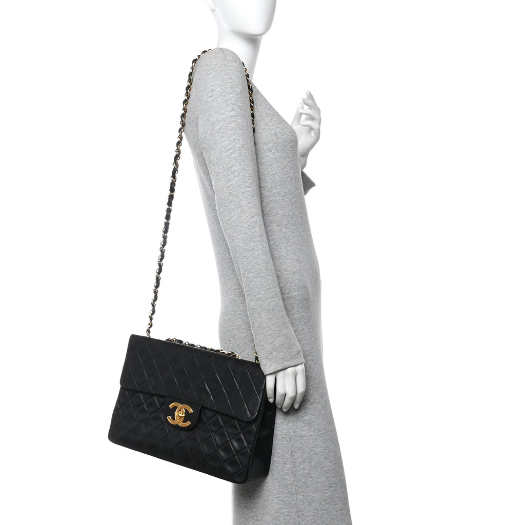 Lambskin Quilted XL Jumbo Single Flap Black