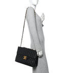 Lambskin Quilted XL Jumbo Single Flap Black