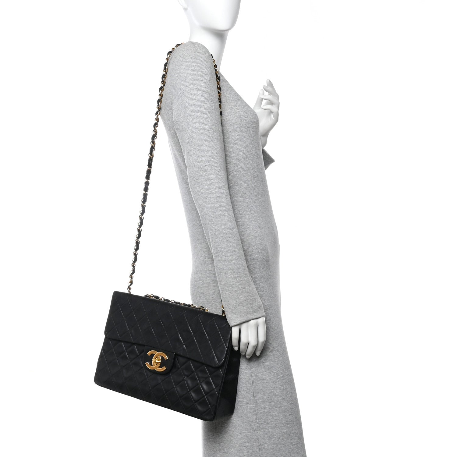 Lambskin Quilted XL Jumbo Single Flap Black