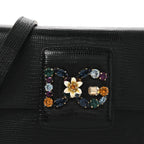 Lizard Embossed Crystal Embellished DG Millennials Mini Crossbody Bag Black