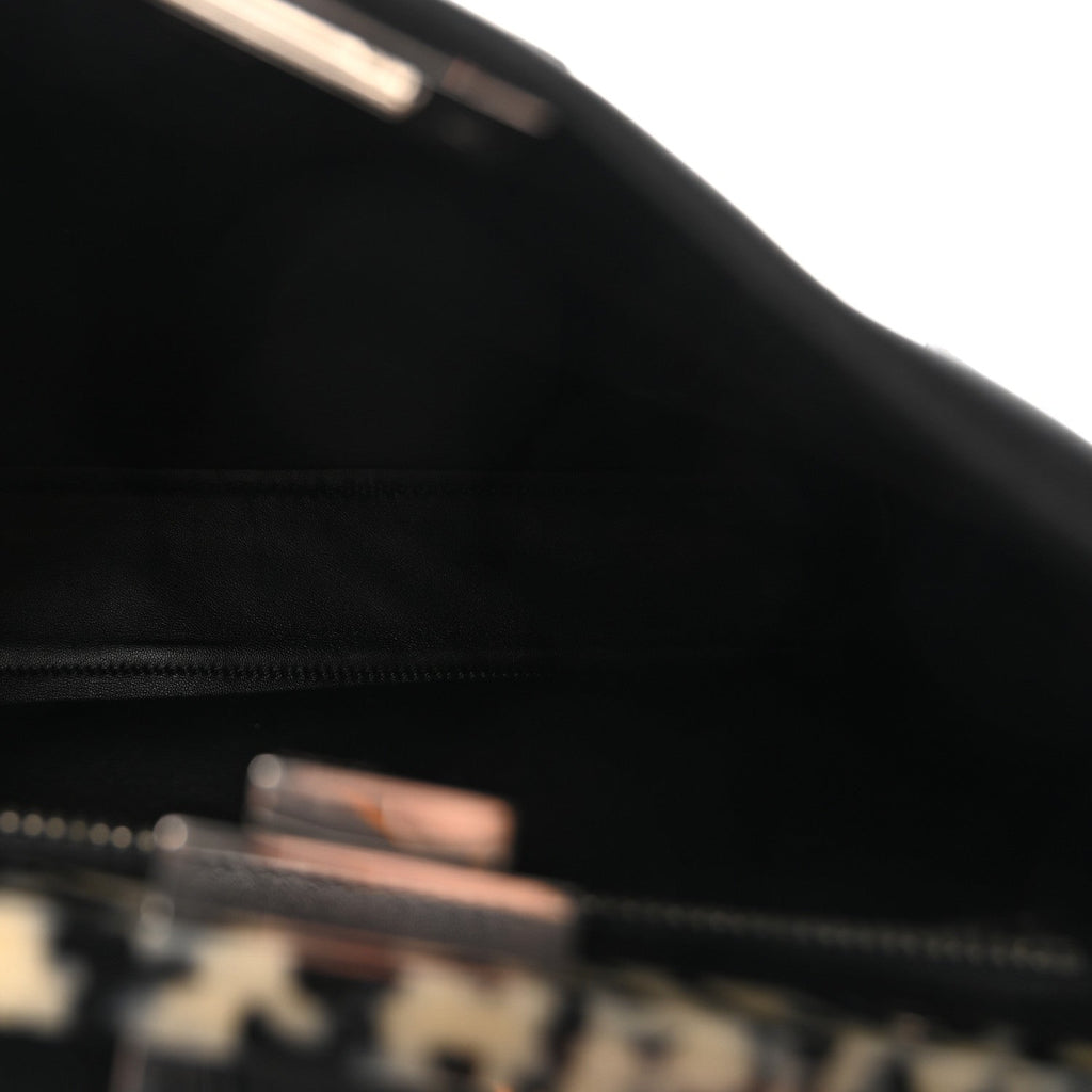 Vitello Dolce Shiny Nappa Plexglass Granite Medium Peekaboo Iconic Satchel Black