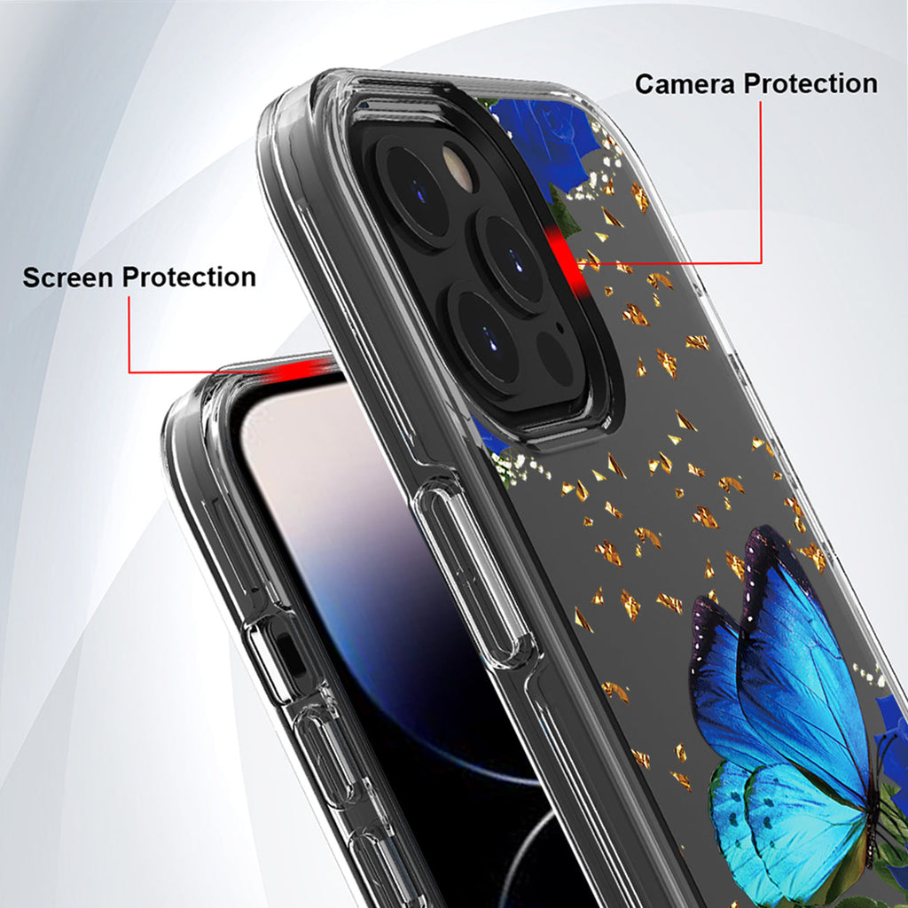 Pressed Dried Flower Design Phone Case For Iphone 14 Pro In Blue