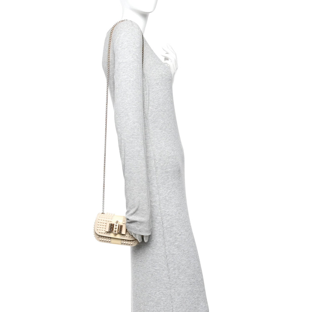 Calfskin Spikes Sweety Charity Shoulder Bag Beige