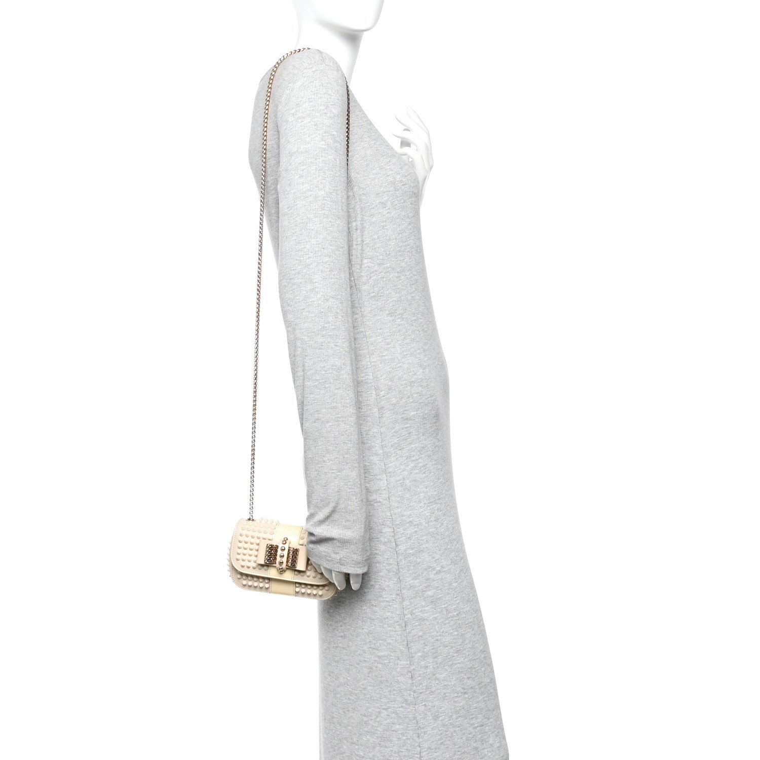 Calfskin Spikes Sweety Charity Shoulder Bag Beige