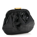 Shiny Supple Calfskin Logo Crocodile Embossed Cloud Coin Purse Black White