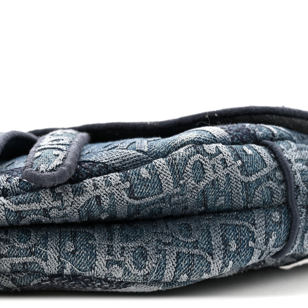 Oblique Embroidered Saddle Bag Denim Blue