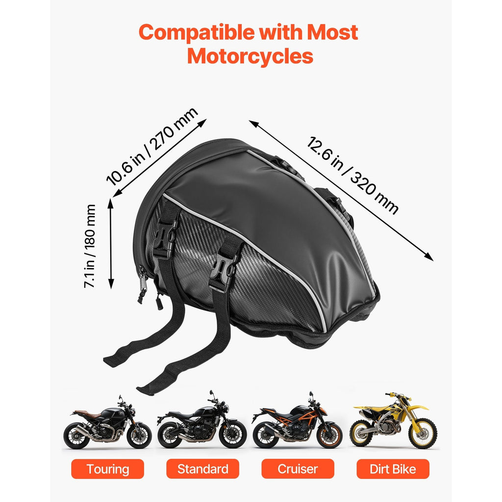 Motorcycle Tail Bag, 10 L Motorcycle Rear Seat Bag with Waterproof Rain Cover, Outdoor Sports Motorbike Luggage Storage Trunk Rack Backpack Handbag with Shoulder Strap and Inner Pocket, Black