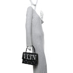 Lambskin VLTN Print Candystud Top Handle Bag Black