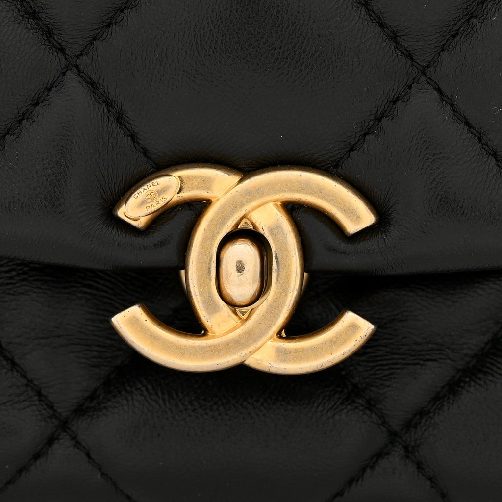 Lambskin Quilted Small Lacquered Chain Flap Black