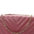 Metallic Calfskin Chevron Quilted Small Statement Flap Pink