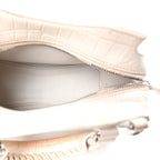 Semi Shiny Calfskin Crocodile Embossed Neo Classic Silver Hardware Nano City Crossbody White