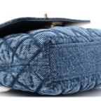 Washed Denim Quilted Coco Handle Clutch With Chain Blue