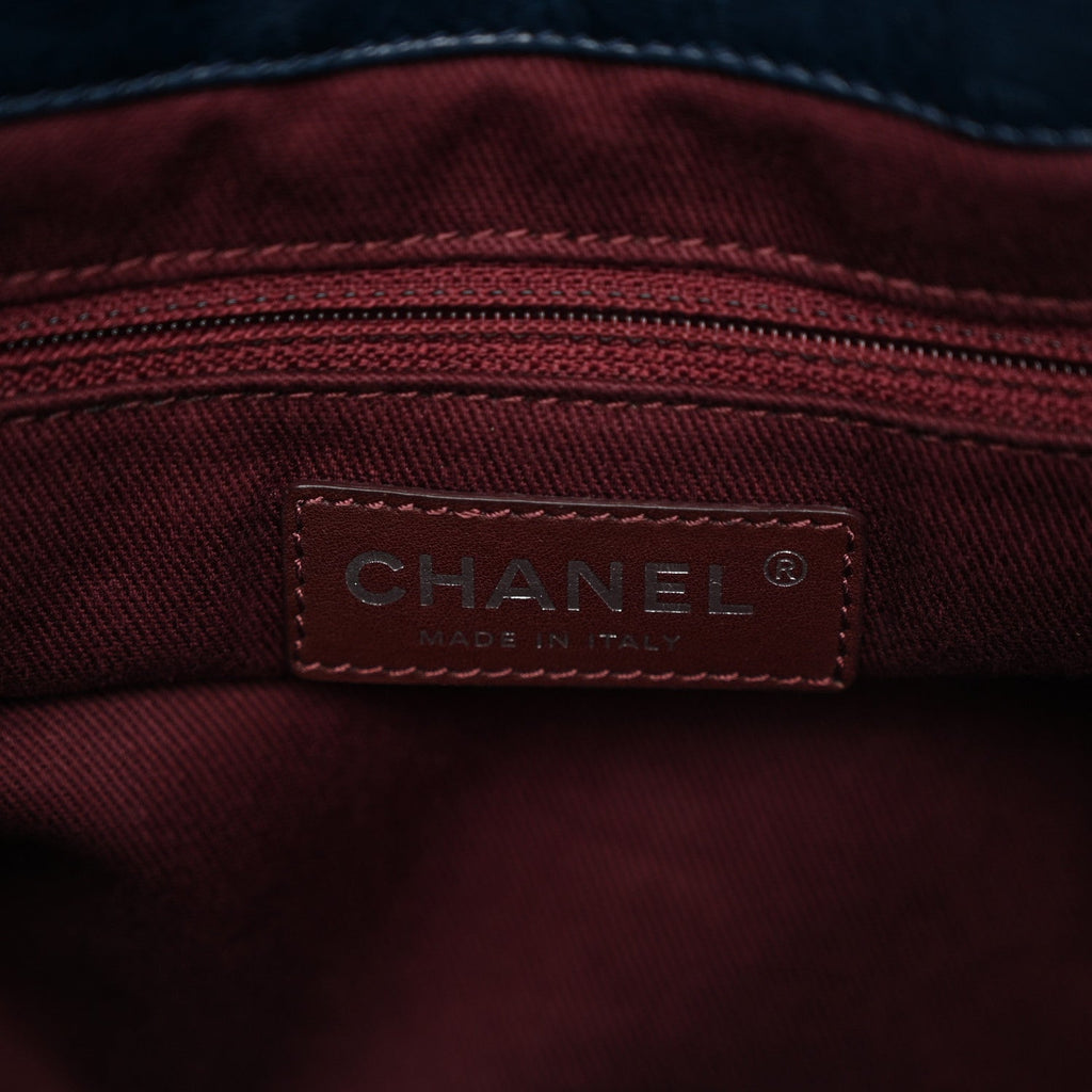 Iridescent Calfskin Quilted Large In The Mix Tote Navy