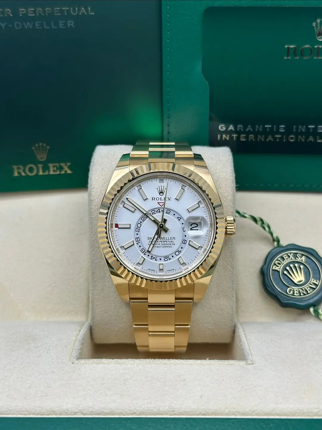 Rolex Yellow Gold Sky-Dweller  - White Index Dial - Oyster Bracelet - 326938 w