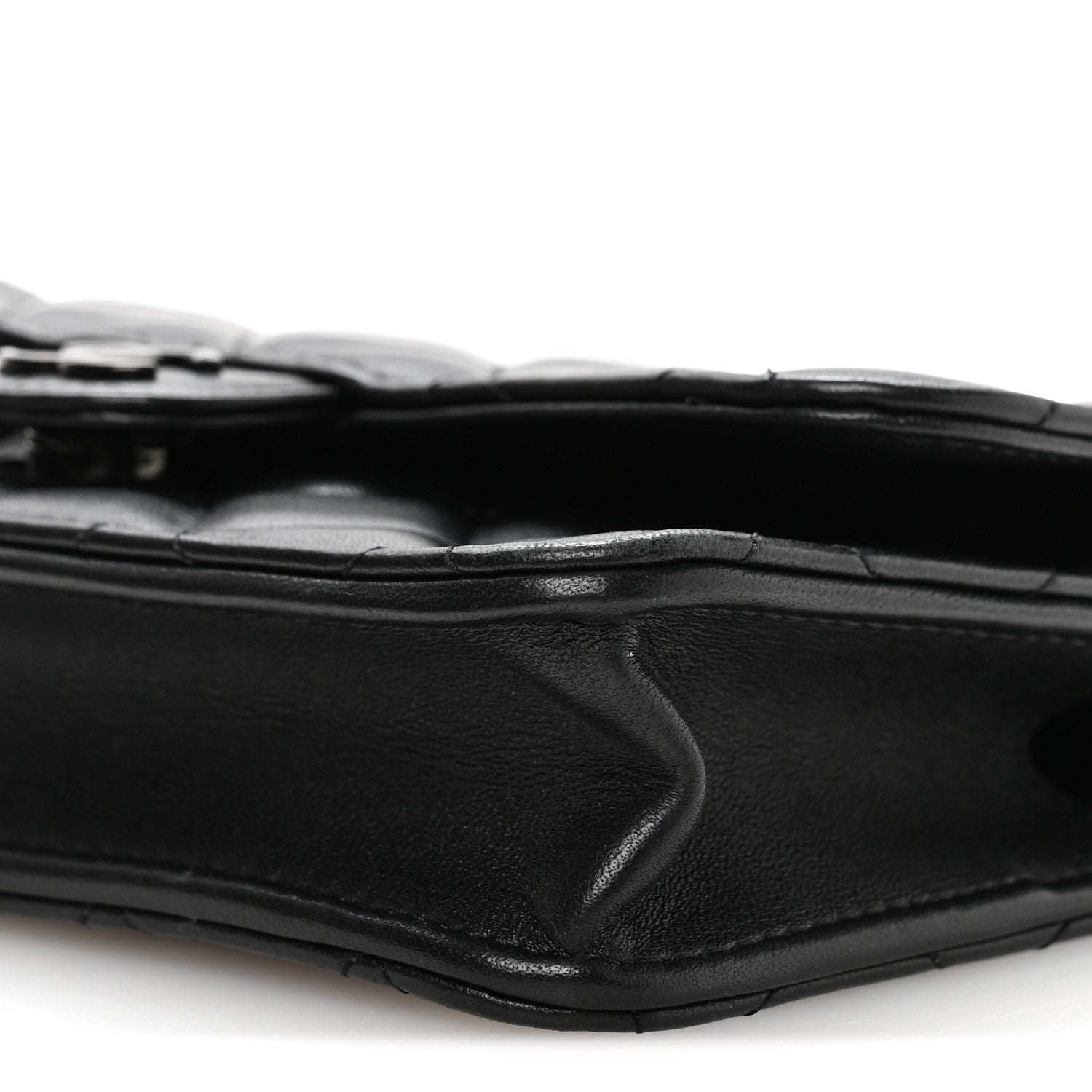 Lambskin Quilted Flap Phone Holder With Chain So Black