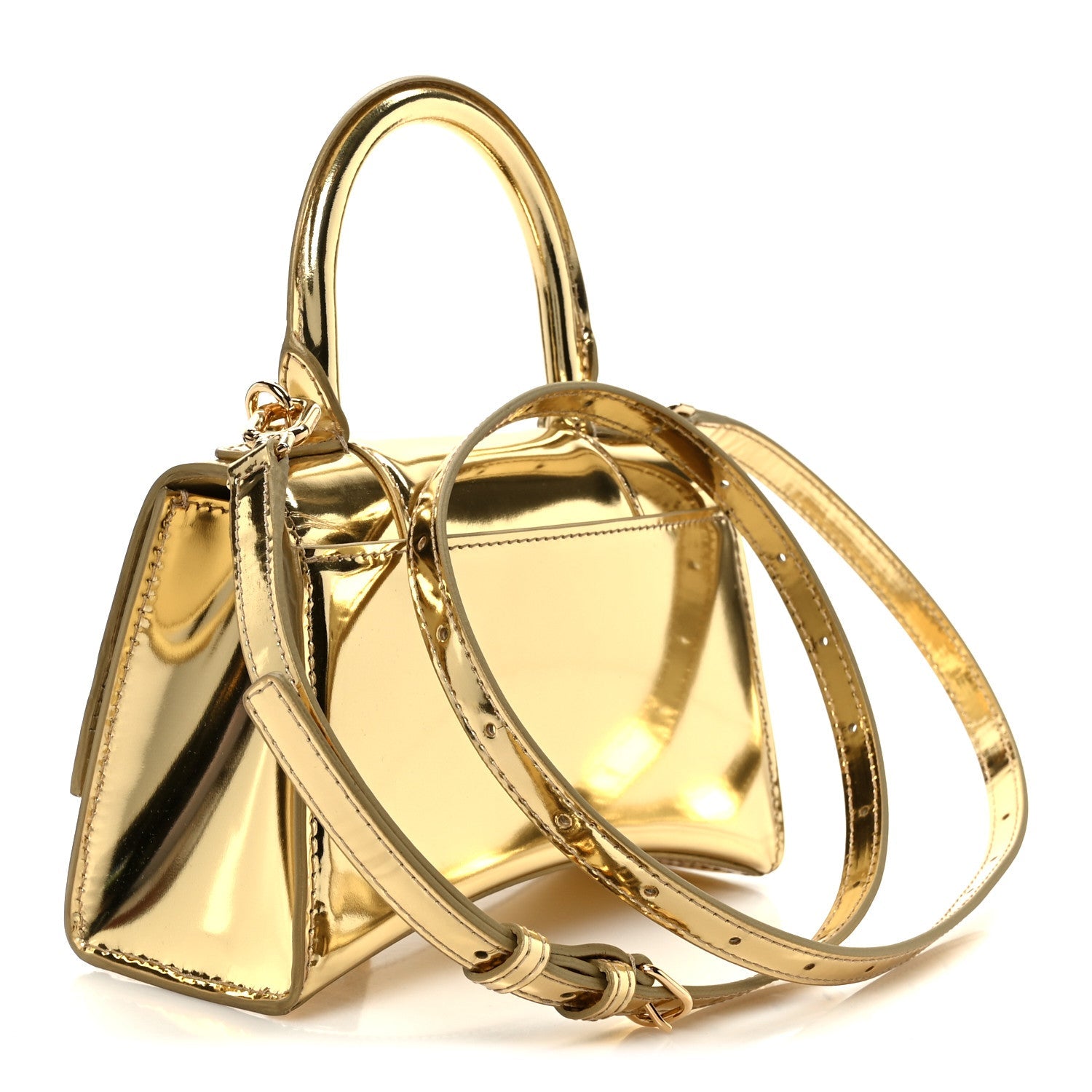 Mirror Calfskin Hourglass Top Handle Bag XS Gold