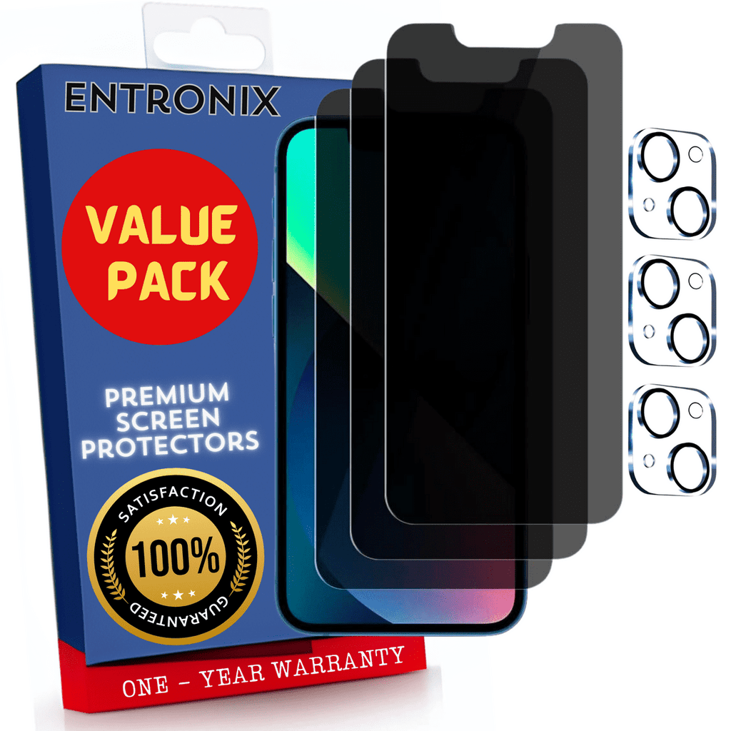 Entronix Anti-Spy Privacy Screen Protector & Camera Lens Protector Compatible with iPhone 14 - 6-Piece Combo