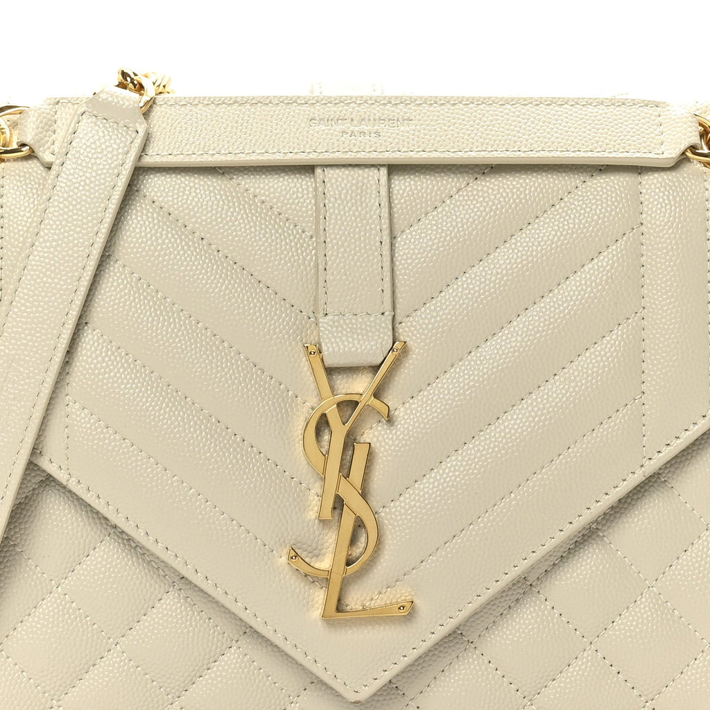 Grain De Poudre Textured Mixed Matelasse Medium Triquilt Monogram Satchel Crema Soft