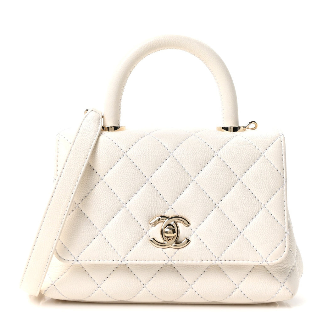 Caviar Quilted Extra Mini Coco Handle Flap White