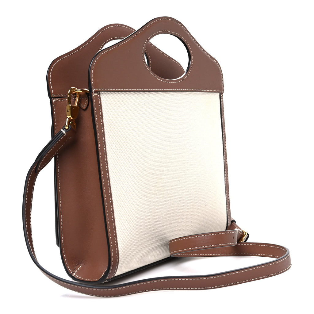 Canvas Smooth Calfskin Two Tone Mini Pocket Bag Natural Malt Brown