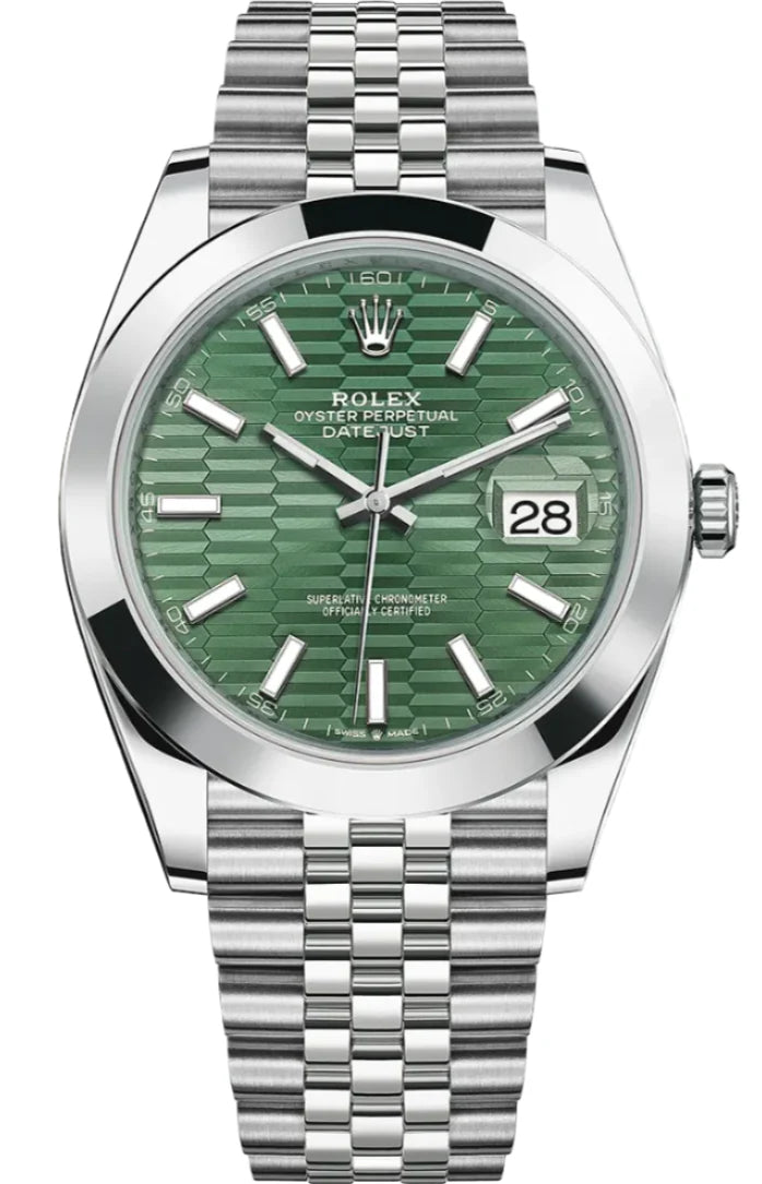 Rolex Oystersteel Datejust 41  - Smooth Bezel - Green Motif Dial - Jubilee Bracelet - 126300GMDJ