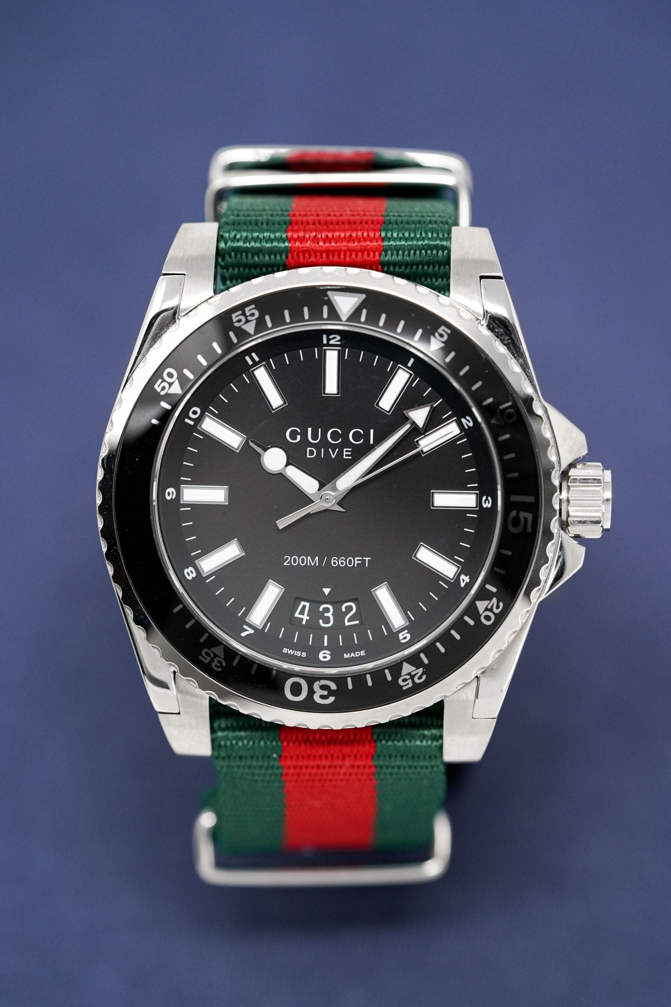 Gucci Watch Dive 45mm Black Stripe Silver
