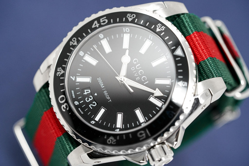 Gucci Watch Dive 45mm Black Stripe Silver