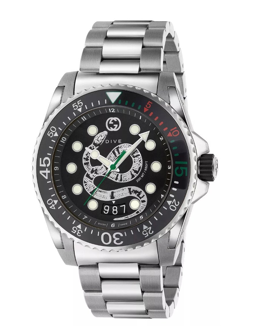 Gucci Watch Dive Men's 45mm Snake Silver