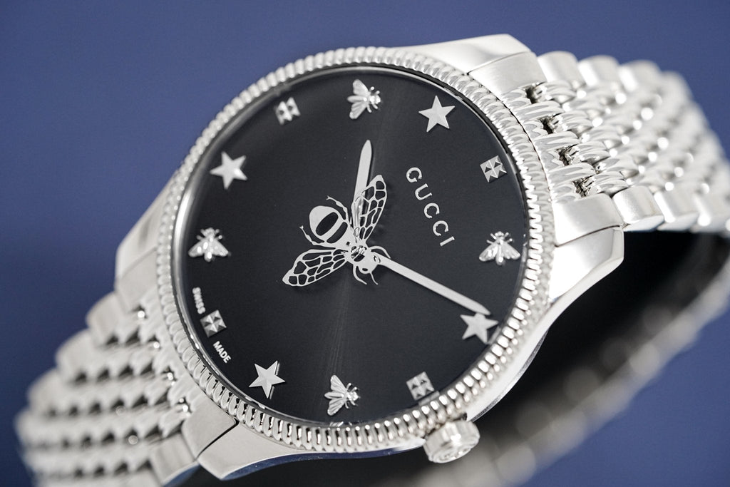 Gucci Watch G-Timeless Ladies 36mm Slim Bee Silver