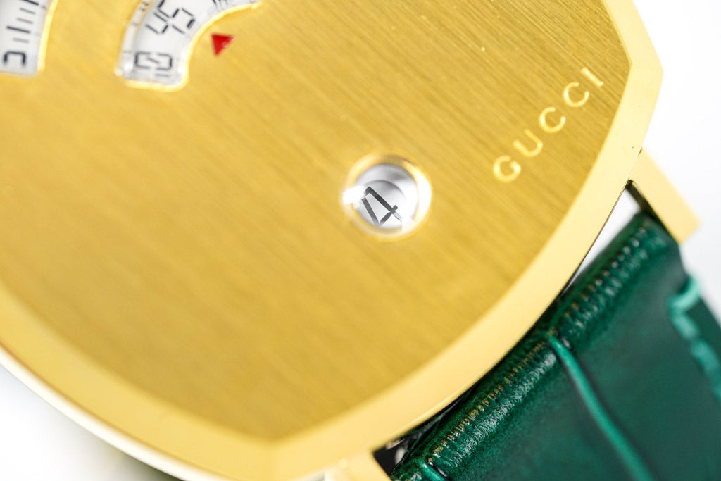 Gucci Watch Grip 38mm Yellow Gold Green Alligator