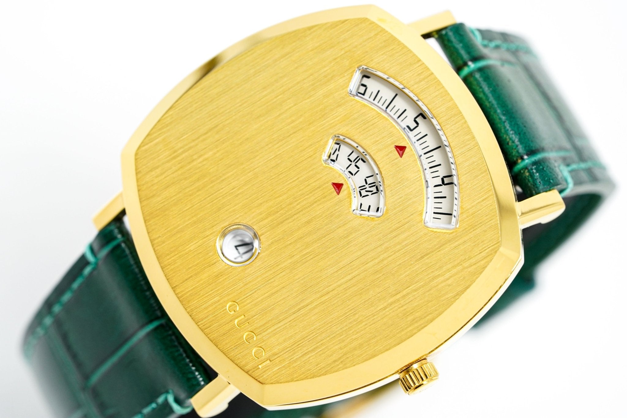 Gucci Watch Grip 38mm Yellow Gold Green Alligator