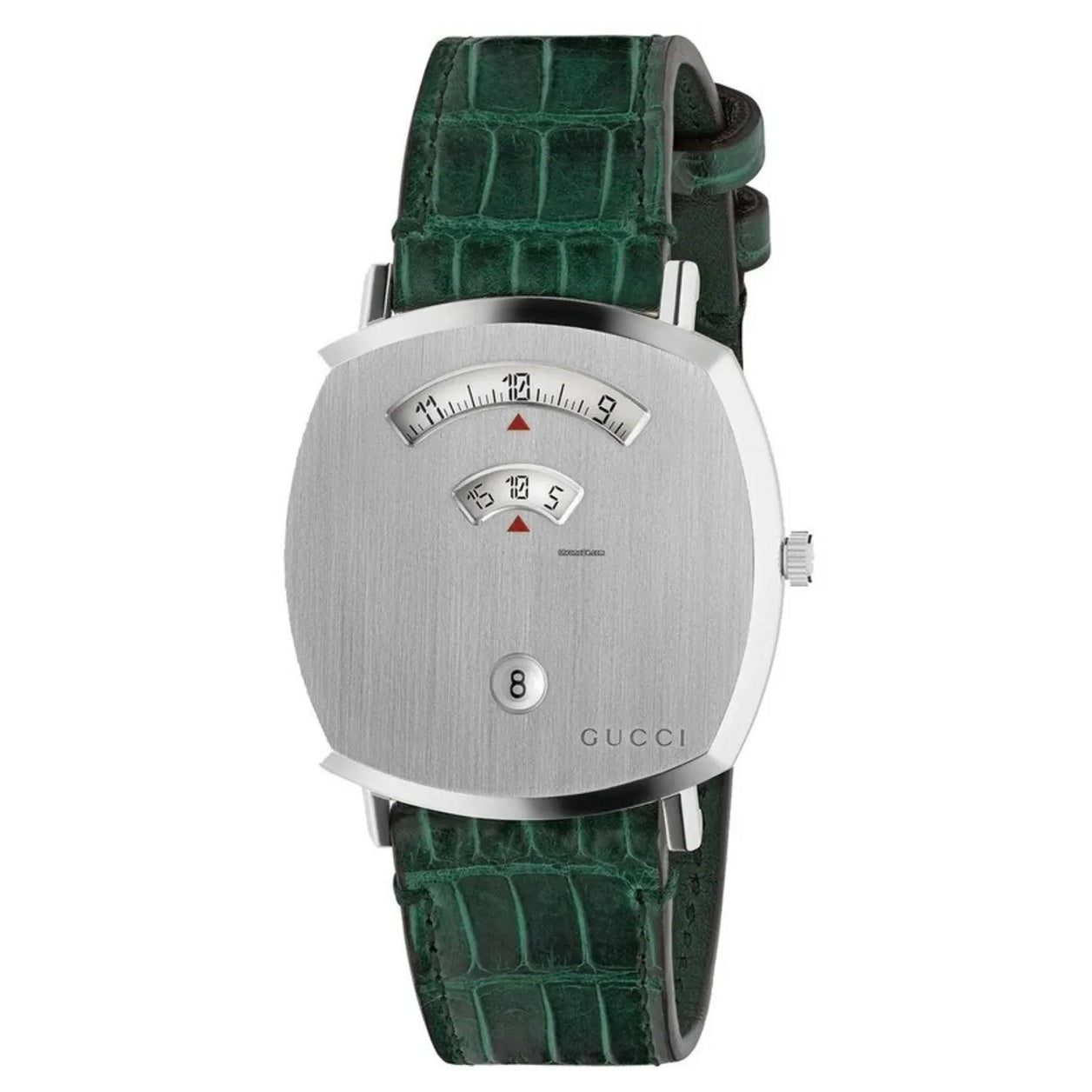 Gucci Grip Unisex Watch Silver Green Alligator