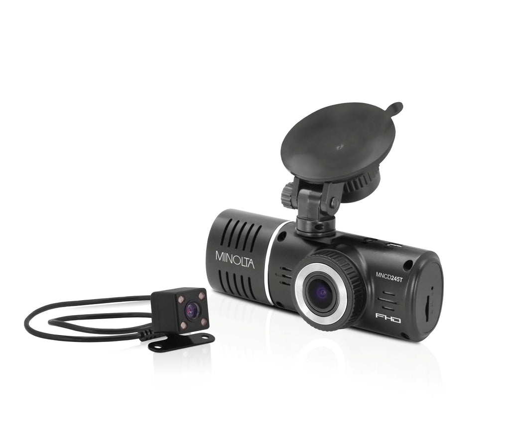 MINOLTA MNCD245T 3-Channel 1080P Car Camcorder w/2.45" LCD & Interior+Rear Camera (Black)