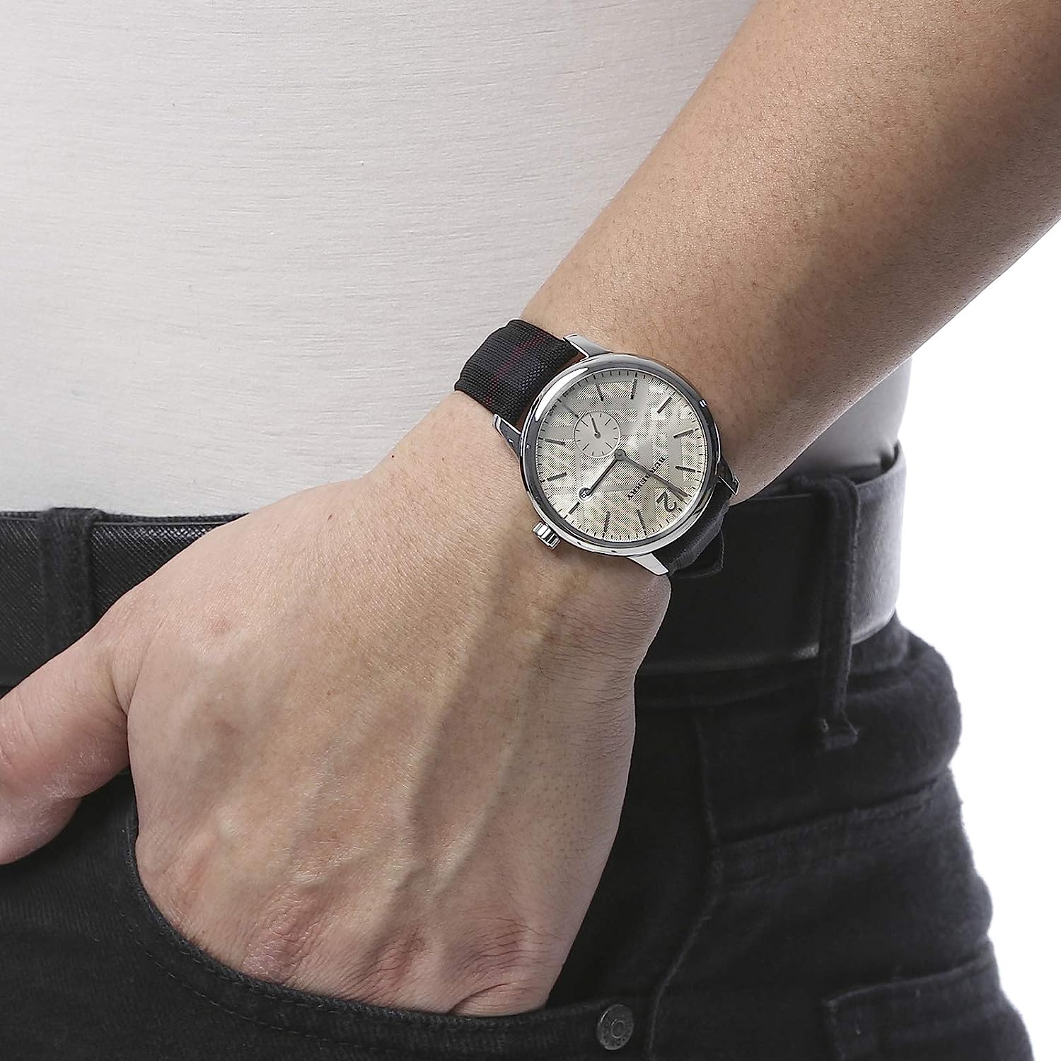 Burberry Men's Check Stamped Black White Watch