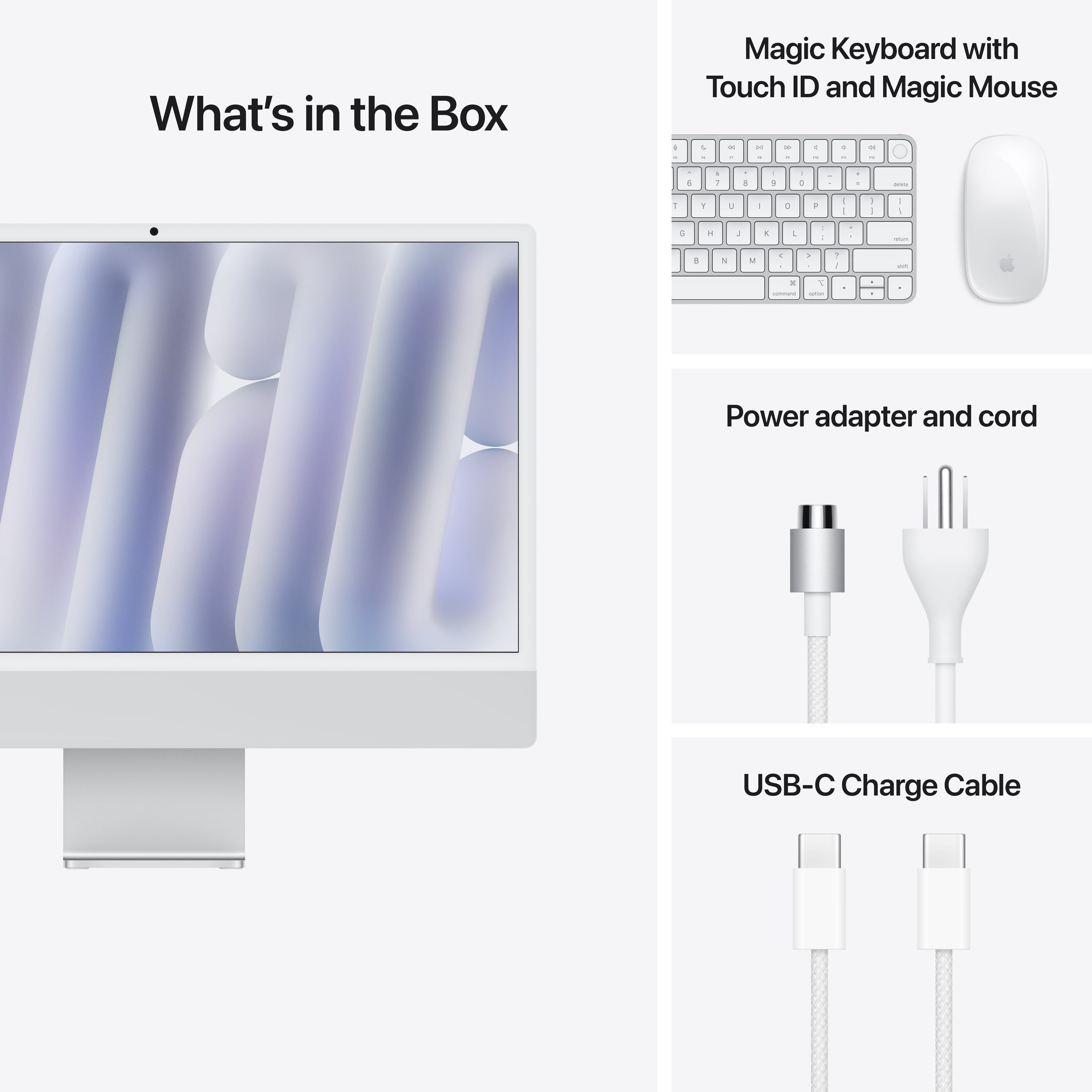 24-Zoll iMac mit Apple M4 / 10-Core CPU / 16 GB Arbeitsspeicher / 256 GB Speicherplatz / Silber - Nanotexturglas