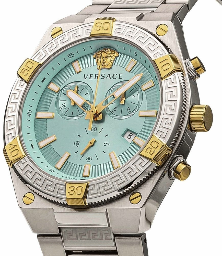 Versace Men's Watch Greca Sporty Chronograph 46mm Blue Turquoise