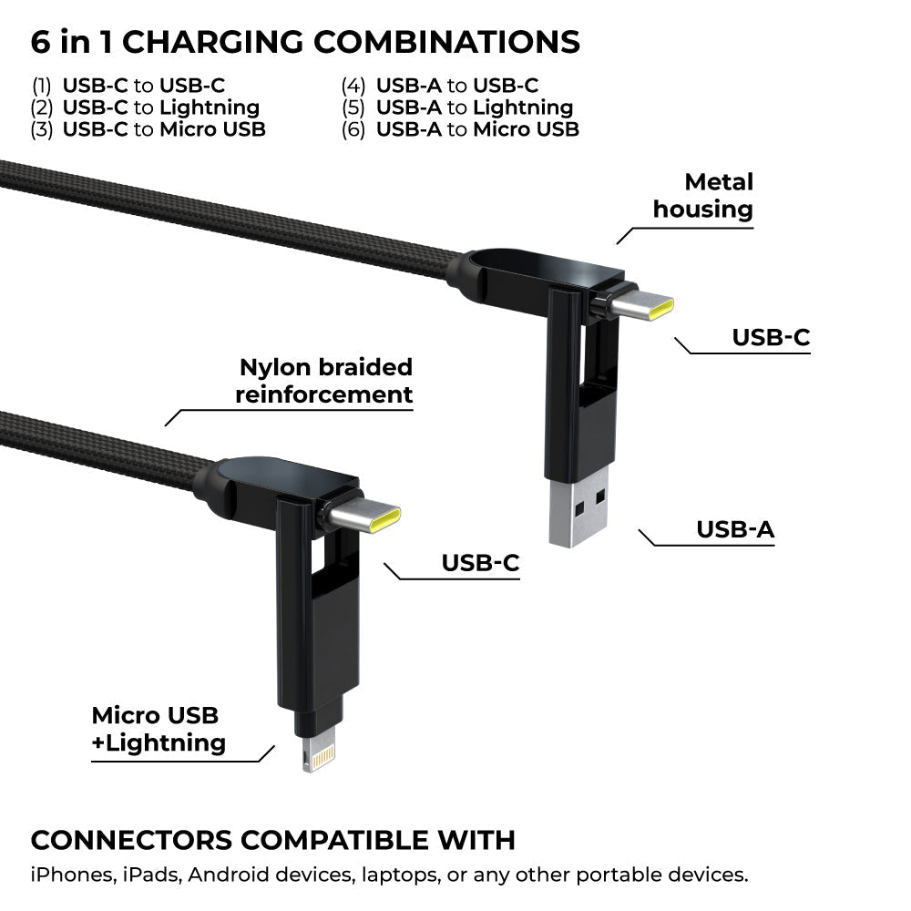 inCharge® XL 3m / 10ft - 100W, 6in1 ultra long cable