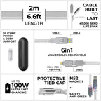 inCharge® XL 2m / 6.6ft - 100W, 6in1 super long cable