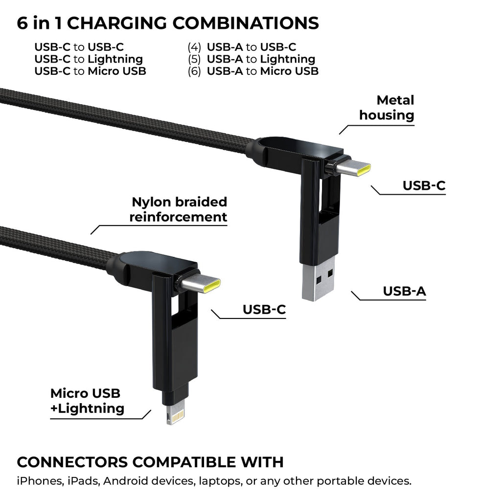 inCharge® XL 30cm / 1ft - 100W, 6in1 travel cable