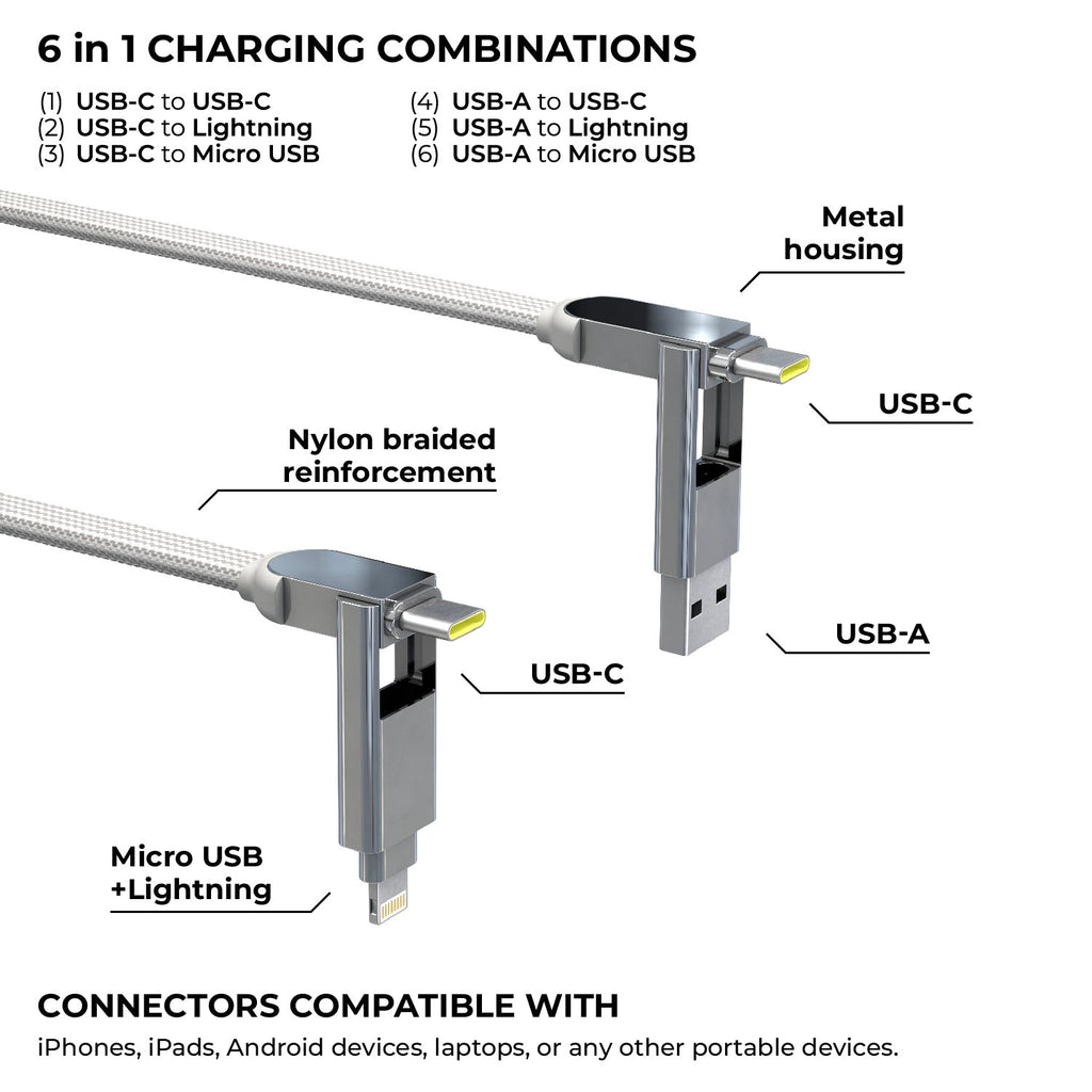 inCharge® XL 30cm / 1ft - 100W, 6in1 travel cable