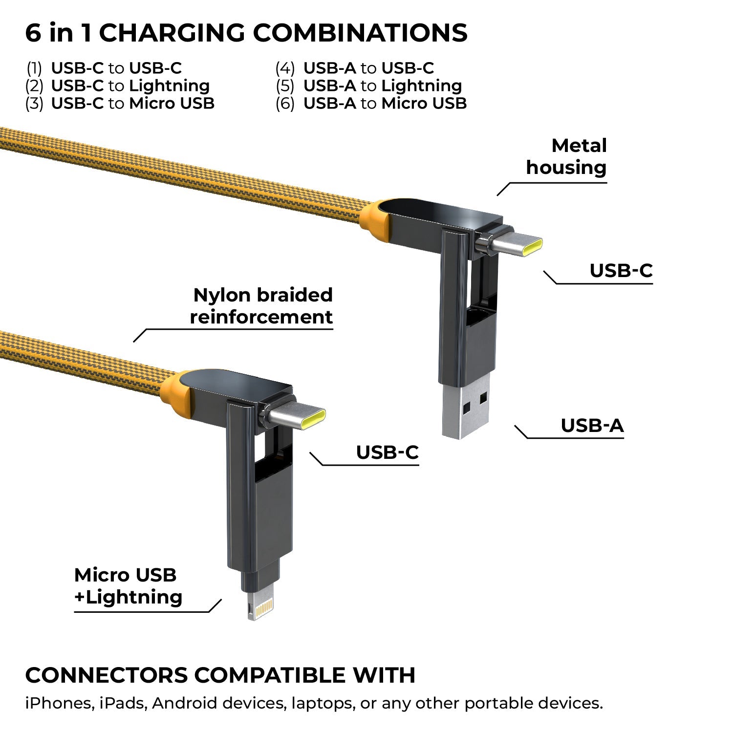inCharge® XL 30cm / 1ft - 100W, 6in1 travel cable