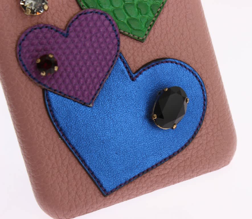 Dolce & Gabbana Leather Heart Crystal Phone Women's Case