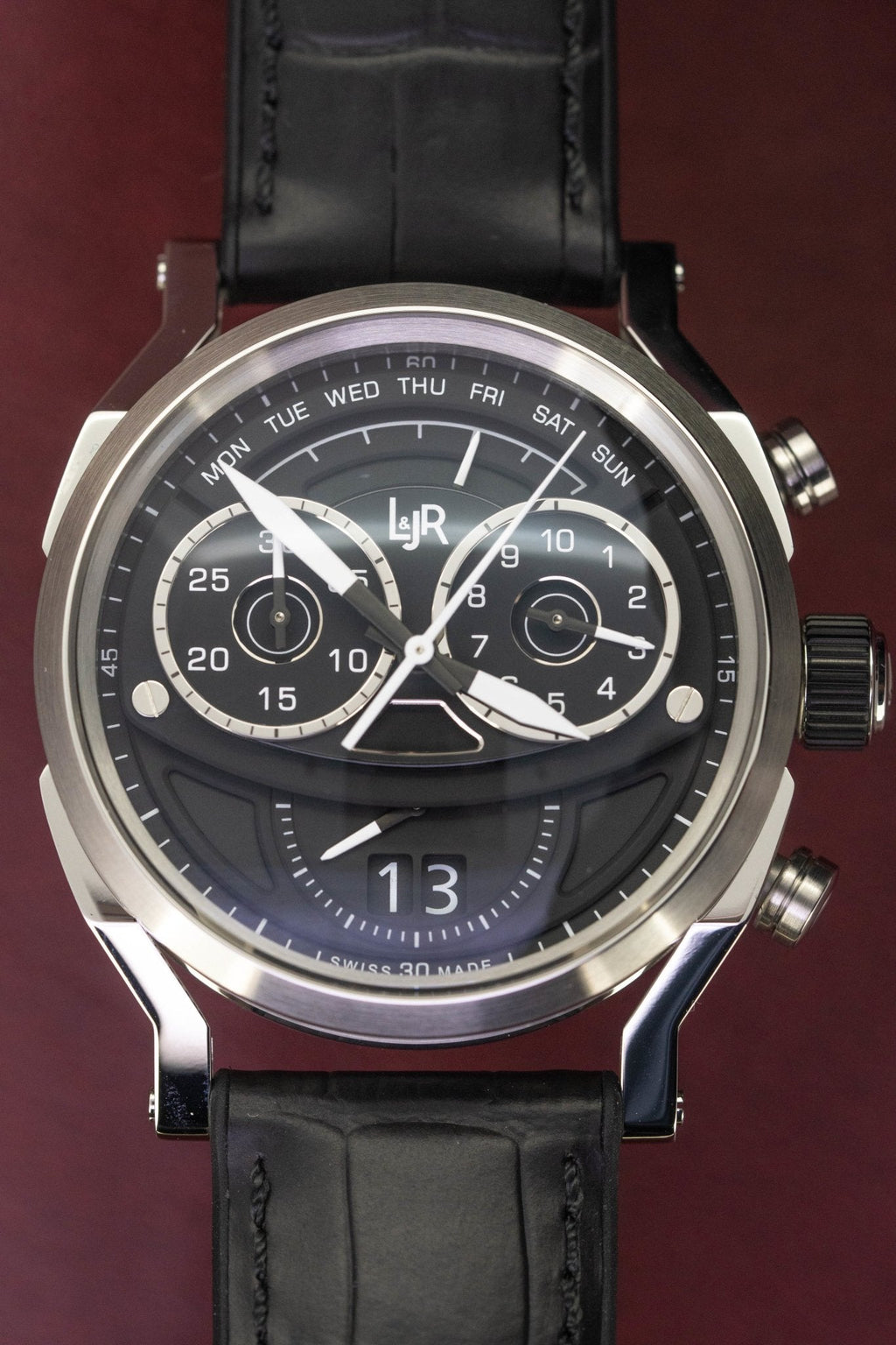 L&Jr Men's Watch Chronograph Day and Date Black