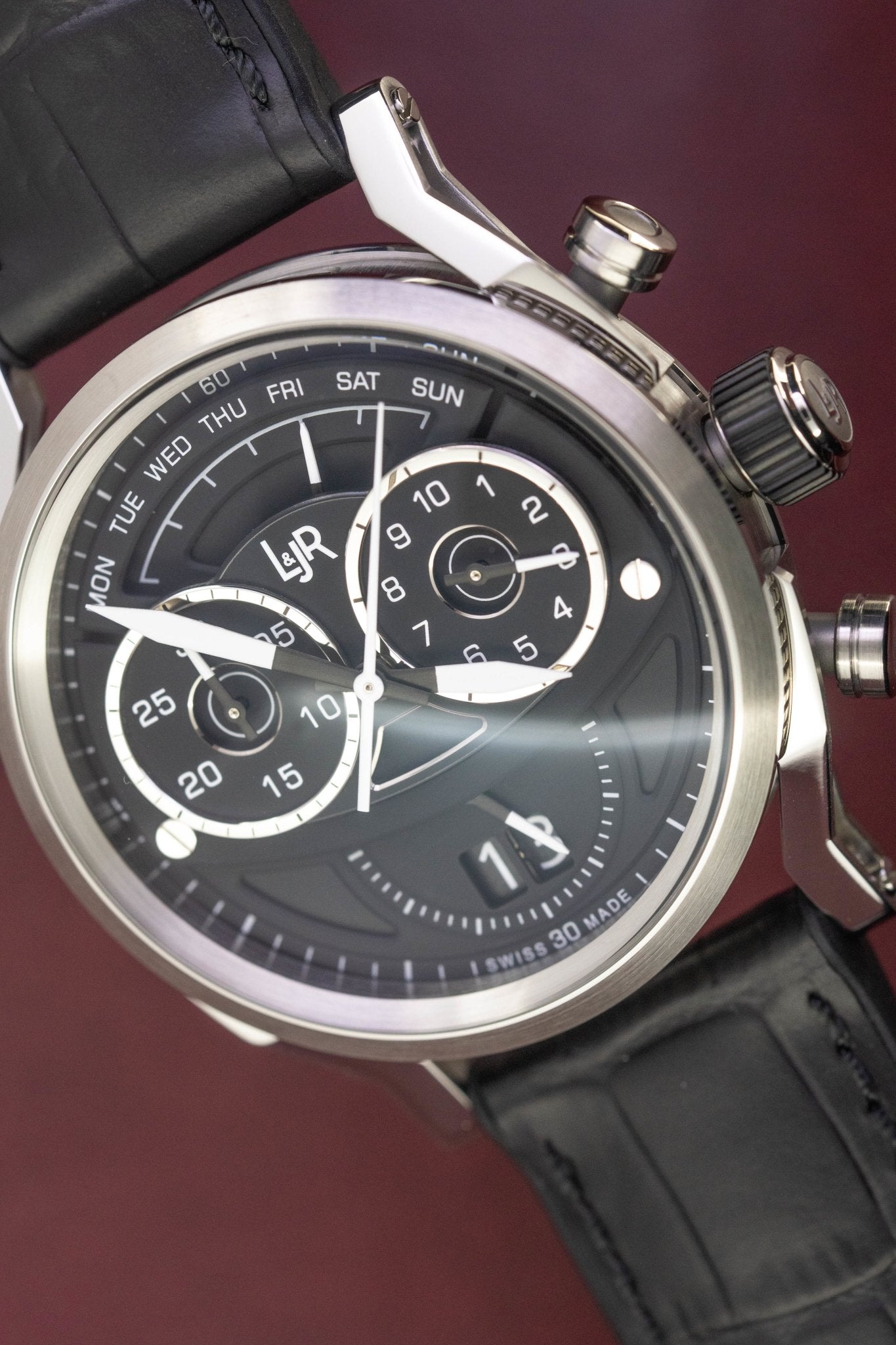 L&Jr Men's Watch Chronograph Day and Date Black
