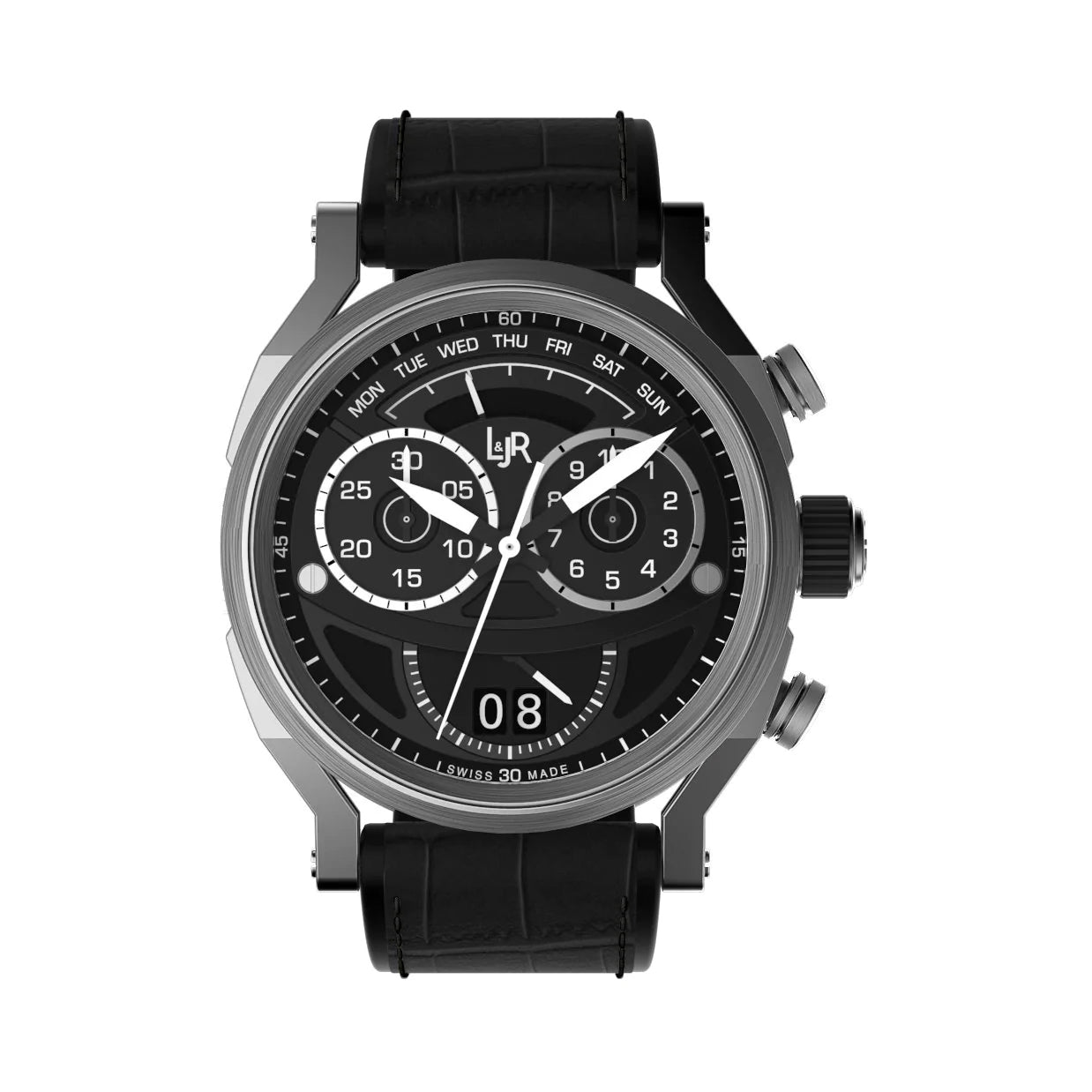 L&Jr Men's Watch Chronograph Day and Date Black