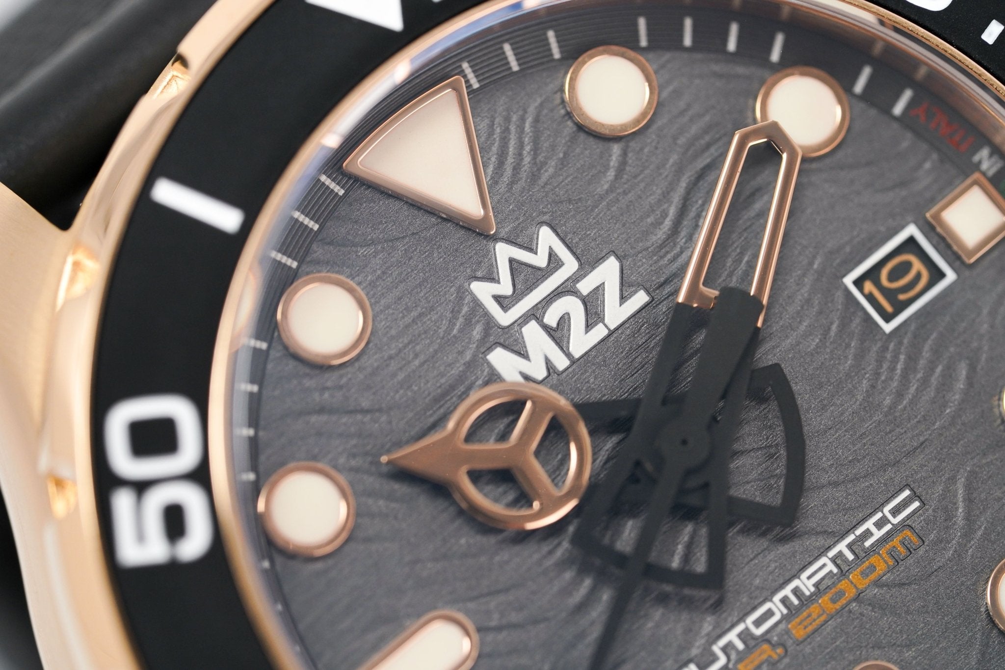 M2Z Men's Watch Diver 200 Black IP Rose Gold